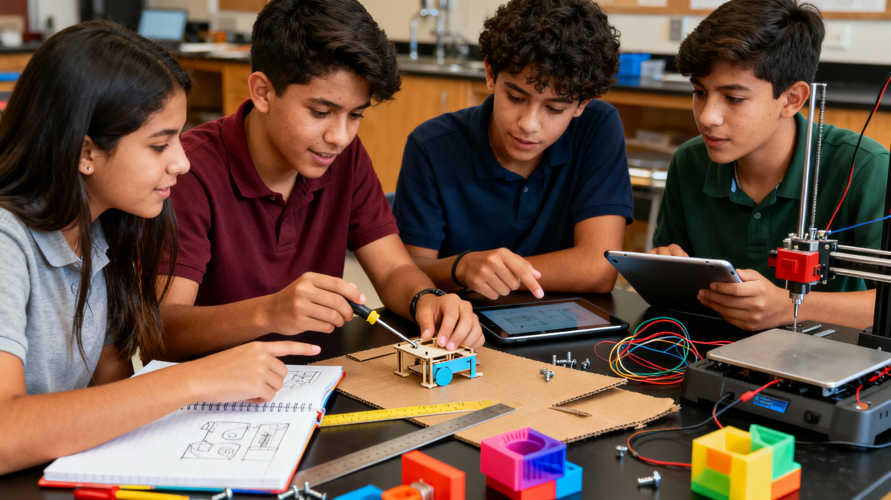 Estudiantes trabajando en proyectos